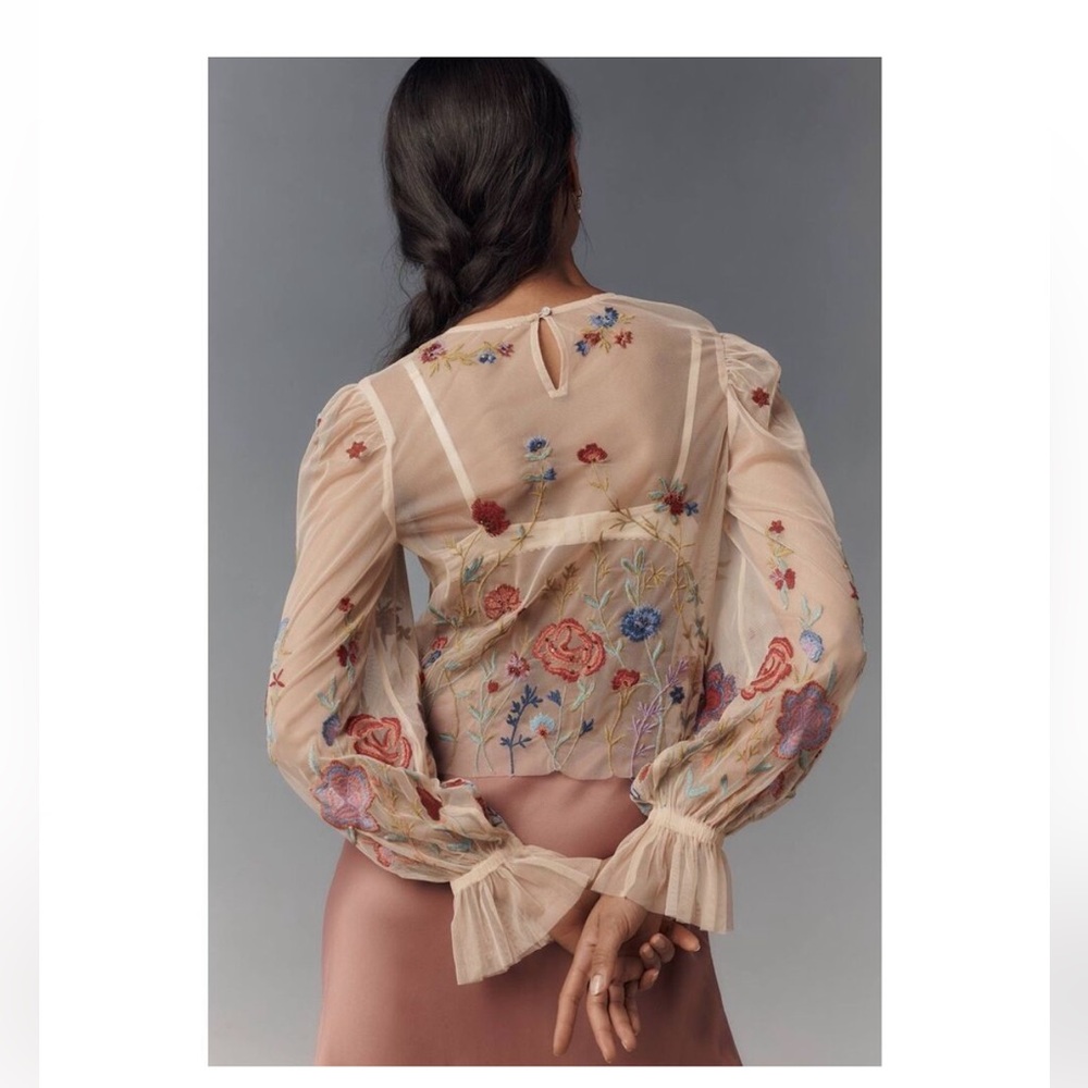 BY ANTHROPOLOGIE LONG-SLEEVE APPLIQUÉ MESH TOP - Picture 13 of 16